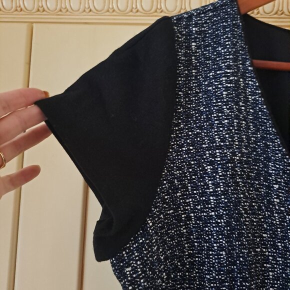 Banana Republic Black White Tweed Fit N Flare Pleat Front Dress Sz 14 - Picture 4 of 10